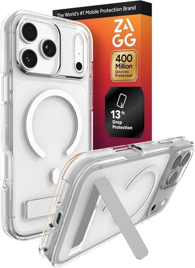 ZAGG Crystal Palace Snap Kickstand - Hoesje Geschikt voor Apple iPhone 17 Pro Max - Compatibel met MagSafe / Qi2 - Grafeen Back Cover met Standaard - 4M Valbescherming - Transparant