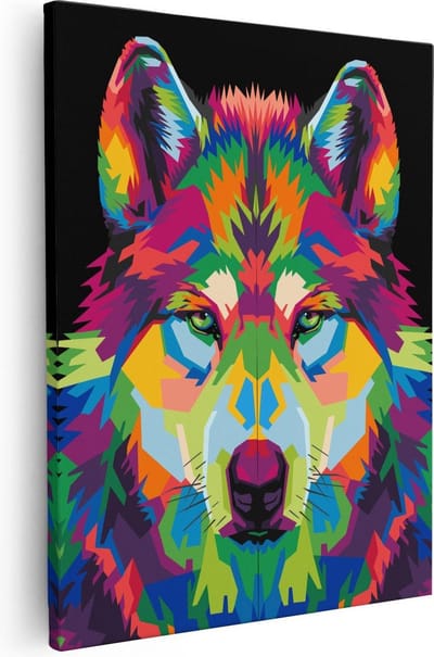 Artaza Canvas Schilderij Dierenkop - 40x50 cm - Wanddecoratie Wolf - Muurdecoratie Abstract - Kamer Accessoires