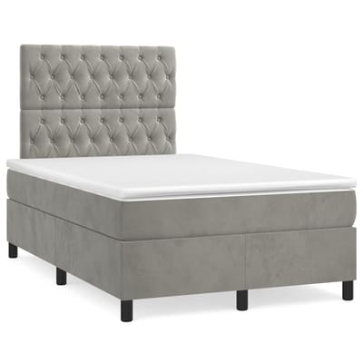 vidaXL - Boxspring - met - matras - en - LED - fluweel - lichtgrijs - 120x190 - cm