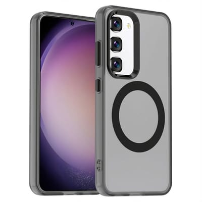 MagSafe Compatibel Backcover Hoesje Geschikt voor Samsung Galaxy S23 Plus - Zwart & Semi-Transparant Design - Stijlvol & Goede Bescherming