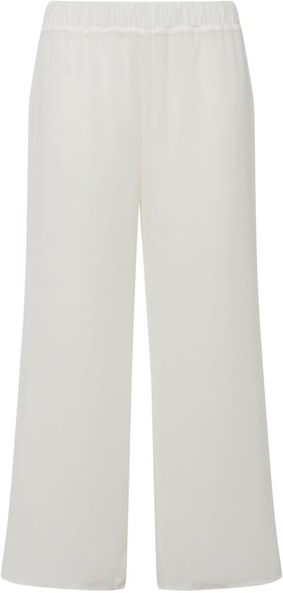 Ulla Popken - Dames - Chiffonbroek dubbellaags wijde pijp elastische tailleband - Off-white - Maat 46+
