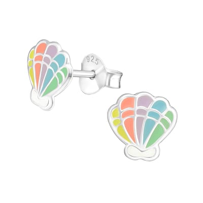 Oorbellen meisje schelp - zilver - pastel