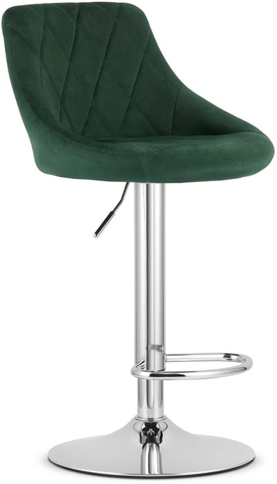 Barkruk AREX - Velvet Groen, Chromen Basis, Rugleuning, Modern Design, Hoogte Verstelbaar, 360° Draaibaar, Max. 120 kg