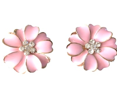 Clip oorbellen Hedda Roze Bloem Strass Metaal 3 cm