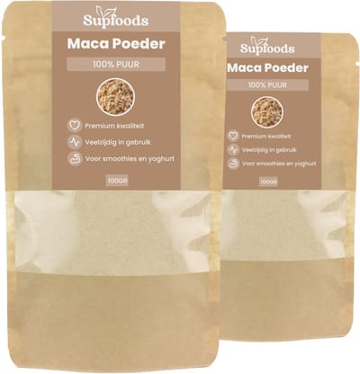 Maca Poeder 100% Puur - 100g - Premium 4 Soorten Maca Mix (Rood, Paars, Geel en Zwarte Maca) - Voor Smoothies, Yoghurt & Bakken
