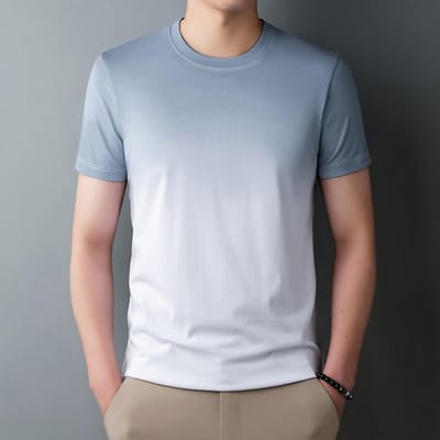 T-shirt d'été à manches courtes pour hommes, nouveau dégradé populaire, décontracté, col rond, droit, respirant, fin, pour jeunes et personnes d'âge moyen 4XL bleu
