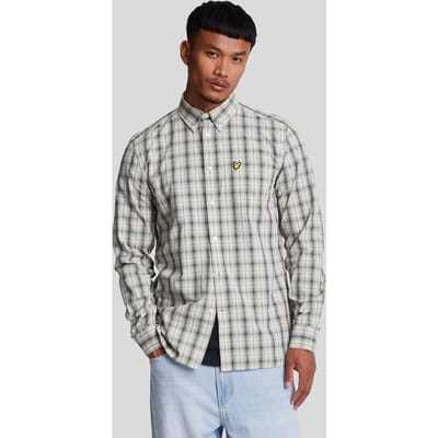 Lyle & Scott gewassen geruit popeline gunmetal grijs shirt met lange mouwen