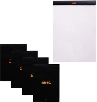 Rhodia schrijfblok - Notitieblok - N18 - Blanco papier - A4 - 80g - Zwart - 80 vel - 5 stuks