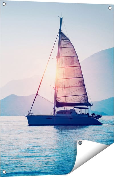 Gards Tuinposter Zeilboot bij Zonsondergang - 60x80 cm - Tuindoek - Tuindecoratie - Wanddecoratie buiten - Tuinschilderij