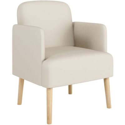 meet by Paperflow BROOKS fauteuil, frame met 4 poten, bekleding zitting en rugleuning, bekleding kunstleer, B 620 x D 520 x H 440 mm, ivoor/beuken