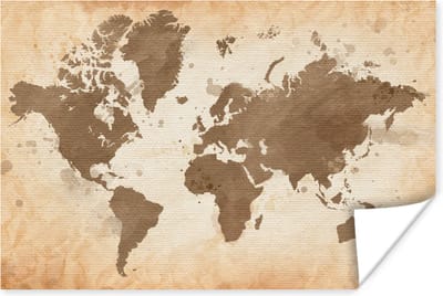 Poster 30x20 cm - Wereldkaart - Vintage - Aarde - Posters - Kamer decoratie - Wanddecoratie woonkamer - Muurdecoratie slaapkamer