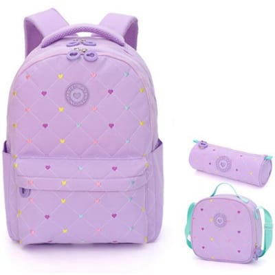 Sacs à dos pour filles 3 pièces Sac à dos pour filles avec sac à lunch et trousse à crayons pour filles École primaire Collège Lycée Université Sacs d'école