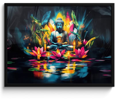 Poster in lijst - Fotolijst 70x50 cm - Posters - Kaarsen - Bloemen - Buddha - Water - Posterlijst zwart - Decoratie - Wanddecoratie woonkamer - Muurdecoratie slaapkamer