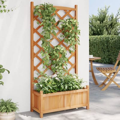 vidaXL Plantenbak met latwerk 75x35x150 cm massief vurenhout bruin