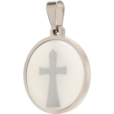 Platte Ronde Kruis Hanger Zilver Titanium Staal Kruis Ketting Hanger Kruisbeeld Hanger voor Sieraden Maken white