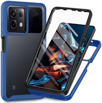 Hoesje met Ingebouwde Screenprotector Geschikt voor Xiaomi Redmi Note 13 Pro 5G / Poco X6 | Full Protect valbescherming | Schokbestendige Beschermhoes tegen Vallen | Shockproof | Doorzichtig / Blauw