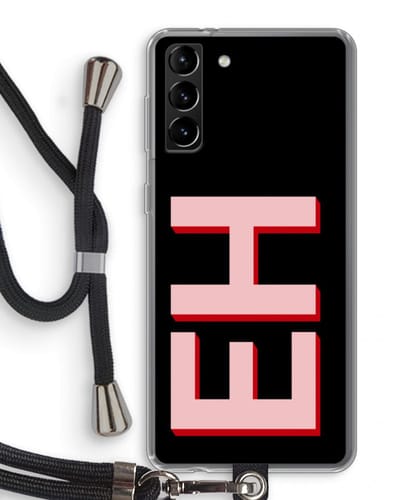 Gepersonaliseerd - Case Company® - Hoesje met koord geschikt voor Samsung Galaxy S21 Plus hoesje met Koord - Monogram - Telefoonhoesje met Zwart Koord - Bescherming aan alle Kanten en Over de Schermrand