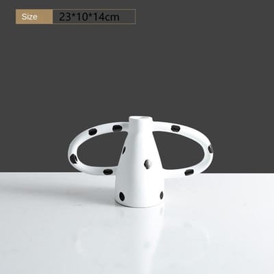 Décoration Vase Double Oreille à Pois Noirs et Blancs, Style Grotte Maison d'Hôtes Salle d'Exposition Minimaliste Set de Fleurs white