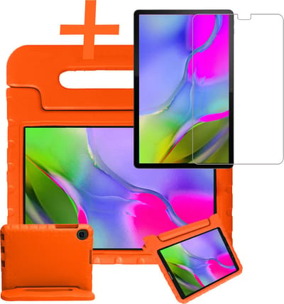 Hoesje - Geschikt voor Samsung Galaxy Tab A 10.1 (2019) - Met Screenprotector - Kinderhoes Shockproof Bumper - Kidsproof Case - Tablet Hoes - Kinder Hoes Cover - Oranje
