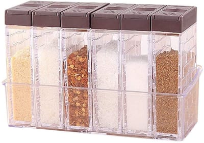 Dailygoods- Kruidenpotjes Set van 6 - Kunststof - Vochtbestendig - Specerijenopbergbox - BPA-vrij - Makkelijk te reinigen - Afmetingen 16,5 x 6,5 x 10,5 cm - Specerijendoos