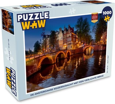 Puzzel De Amsterdamse Keizersgracht met een verlichte brug - Legpuzzel - Puzzel 1000 stukjes volwassenen
