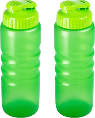Plasticforte Drinkfles/waterfles/bidon - 2x stuks - 650 ml - transparant/groen - kunststof