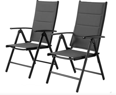 Opvouwbare Tuinstoelen Set van 2 – Grijs – 7-Standen Verstelbaar – Aluminium Frame – Comfortabele Klapstoelen voor Tuin & Balkon