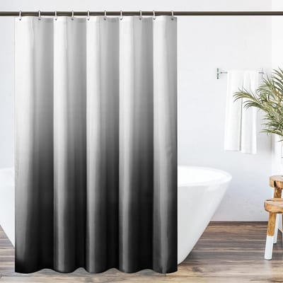 Waterdichte Douchgordijn 120x200cm, Antimicrobieel en Wasbaar, Geschikt voor Douchecabine, Inclusief 8 Ringen, Zwart-Grijs Design
