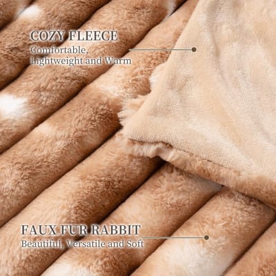 Famanu – Knuffeldeken voor bed 130 x 150 cm super zachte dikke woondeken bubble konijntje kunstbont deken pluche dubbel gezicht zacht en warm sprei tie dye bruin