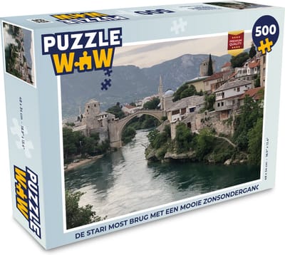 Puzzel De Stari Most brug met een mooie zonsondergang - Legpuzzel - Puzzel 500 stukjes