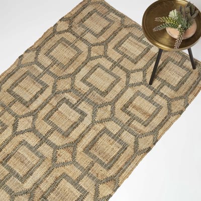Homescapes jute vloerkleed Tiran bruingrijs - geometrisch patroon, 90 x 150 cm