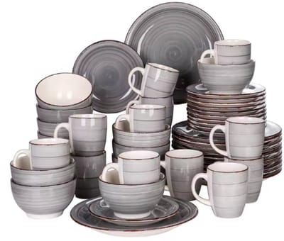 Velentino Serviesset - 48 delig - 12 persoons - Grijs - Dinerborden - Bordenset - Diepe borden - Ontbijtborden - Servies - Keukenservies