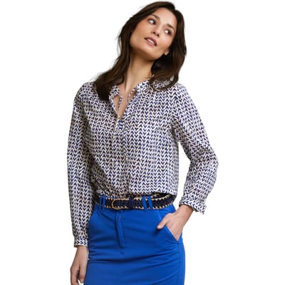 River Woods Blue/beige Fantasy V-neck Blouse Size: 34 | Long-Sleeved Tops Outlet | Dames | Blauw