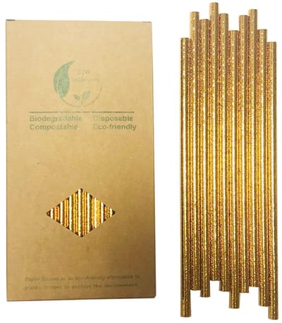 Dailygoods- Papieren Rietjes 100 Stuks - Gouden Metallic - Biologisch Afbreekbaar - Voedselveilig - Voor Feest/Verjaardag - 19 cm x 0,6 cm - Feestrietjes