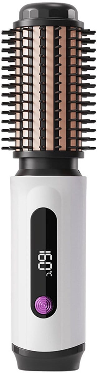 Witte draadloze krulborstel, 38 mm, 2-in-1 föhnborstel, kan het haar steil maken en krullen, 3 temperatuurstanden, ioniserende stylingborstel.