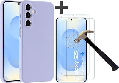Hoesje geschikt voor Samsung Galaxy S25 Plus hoesje zacht siliconen met 2 Stuks gehard glas Screenprotectors- Arara backcover - Lila