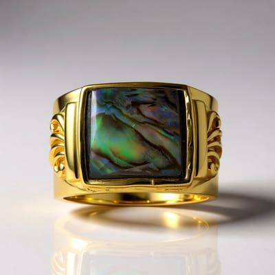 Cavill - Vergulde 925 Sterling Zilveren Ring - 3,137 ct Witte Kwarts Schaakbordgeslepen - Abalone Schelp Accent - Brede Moderne Luxe Damesring