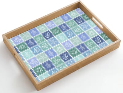 Dienblad hout 50x35 cm - Schootdienblad - Kust - Zee - Groen - Blauw - Borrelplank rechthoek - Plateau dienbladen