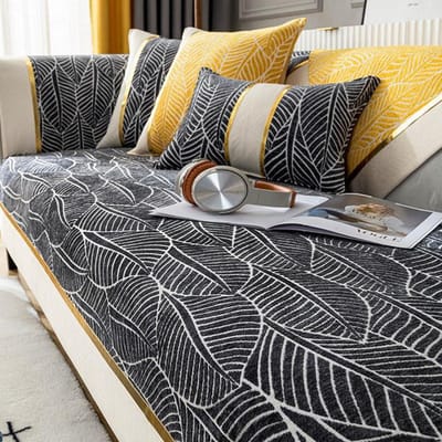 Moderne Chenille Jacquard 3 4 Zits Bankhoes Bladeren Bank Slipcover Patchwork Modulaire Stoel Loveseat Hoes Eenvoudig Antislip Cushion cover45x45cm zwart