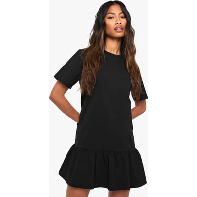 boohoo Dames Frill Hem Smock T-shirt Dress | Black | Maat: 8