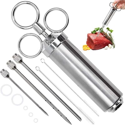 NIFKOS Marinade Injector Set – Vleesspuit RVS – Marinadespuit voor BBQ, Vlees & Kalkoen – Inclusief 3 Naalden
