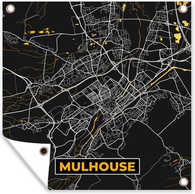 Tuin poster Stadskaart – Mulhouse - Plattegrond – Kaart – Frankrijk - 200x200 cm - Tuindoek