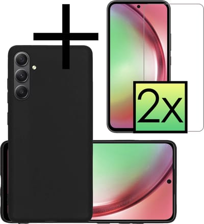 Hoesje - Met 2x Screenprotector - Geschikt voor Samsung Galaxy A54 - Sterk & Shockproof - Back Cover - Siliconen Case - Telefoon Hoes - Zwart