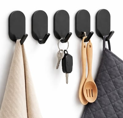 Set Van 5 Zelfklevende Handdoekhaken I Keukenhaken I Badkamer Haakjes I Handdoekhouder I ABS I Zwart