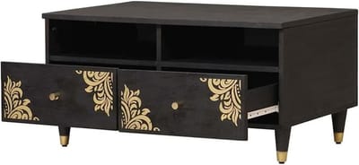 Salontafel - Bijzettafel - Woonkamer Opbergen - Massief Mangohout - 80 x 54 x 40 cm - Zwart
