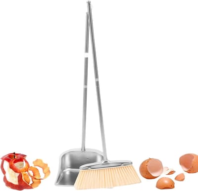Keuken Veger Blik - Schoonmaak Set - Vloeren Reinigen - Lang Handvat - Roestvrij Staal