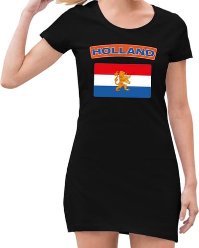Zwart jurkje met Holland vlag dames - Zwart Koningsdag kleding S