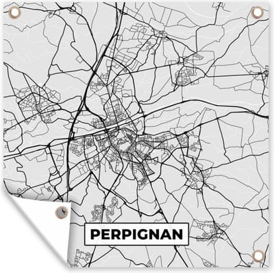 Tuin poster Plattegrond - Kaart - Stadskaart - Frankrijk - Perpignan - 200x200 cm - Tuindoek