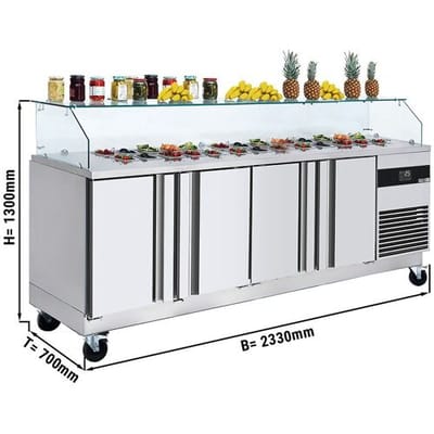 GGM Gastro Saladette PREMIUM - 2330mm - 4 Türen - mit eckigem Glasaufsatz für 10x GN 1/6 Zilver