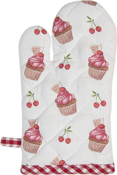 Clayre & Eef Kind Ovenwant 12x21 cm Rood Roze Katoen Cupcakes Ovenhandschoen